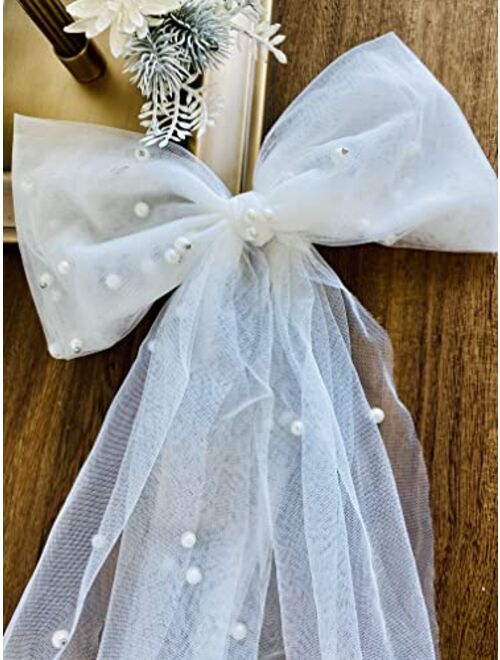 N\W Pearl White Hair Bow Bachelorette Party Decorations Bridesmaid Favors Bride to Be Bridal Shower Gift Hair Clips large bow