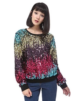 Anna-Kaci Women Juniors Sparkly Hoodies Long Sleeve Sequin Pullover Sweatshirt Top