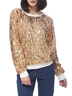 Anna-Kaci Women Juniors Sparkly Hoodies Long Sleeve Sequin Pullover Sweatshirt Top