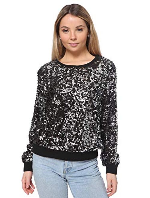 Anna Kaci Anna-Kaci Women Juniors Sparkly Hoodies Long Sleeve Sequin Pullover Sweatshirt Top