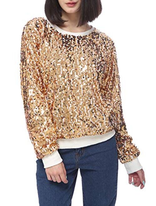 Anna Kaci Anna-Kaci Women Juniors Sparkly Hoodies Long Sleeve Sequin Pullover Sweatshirt Top