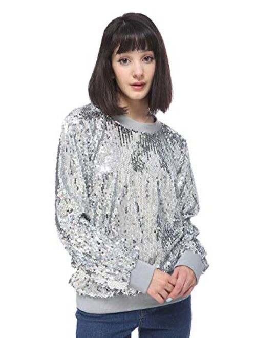 Anna Kaci Anna-Kaci Women Juniors Sparkly Hoodies Long Sleeve Sequin Pullover Sweatshirt Top