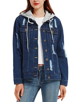 Anna-Kaci Women's Casual Loose Boyfriend Ripped Distressed Detachable Hoodie Denim Jacket Jean Coats