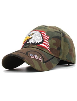 Anna-Kaci USA American Flag Patriotic Eagle Hawk Embossed 3D Adjustable Velcro Baseball Caps Hats