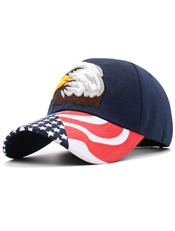 Anna-Kaci USA American Flag Patriotic Eagle Hawk Embossed 3D Adjustable Velcro Baseball Caps Hats