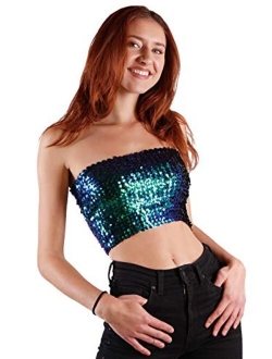 Anna-Kaci Womens Shiny Sequin Party Cropped Strapless Bandeau Stretch Tube Top