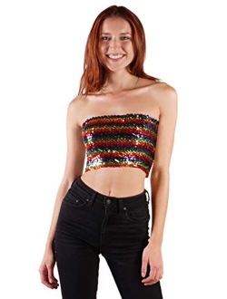 Anna-Kaci Womens Shiny Sequin Party Cropped Strapless Bandeau Stretch Tube Top