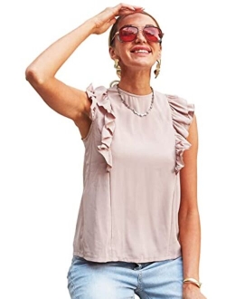 Anna-Kaci Women's Ruffle Sleeveless Tied Open Back Blouse Crewneck Top