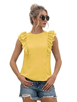 Anna-Kaci Women's Ruffle Sleeveless Tied Open Back Blouse Crewneck Top