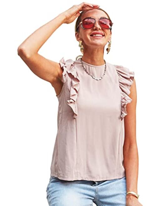 Anna Kaci Anna-Kaci Women's Ruffle Sleeveless Tied Open Back Blouse Crewneck Top