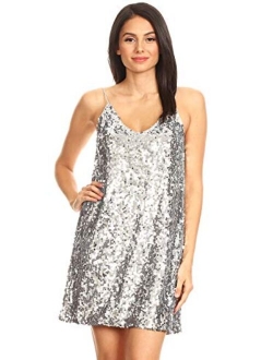 Anna-Kaci Women's Sexy V Neck Sleeveless Sequin Glitter Bodycon Stretchy Mini Party Dress