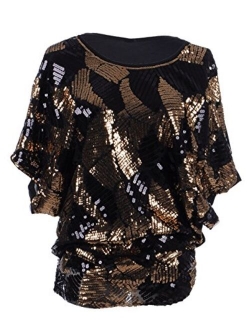 Anna-Kaci Womens Loose Fit Sequin Dolman Sleeve Evening Blouse Top