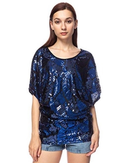 Anna-Kaci Womens Loose Fit Sequin Dolman Sleeve Evening Blouse Top