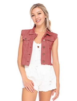 Anna-Kaci Womens Distressed Denim Button Up Sleeveless Crop Vest