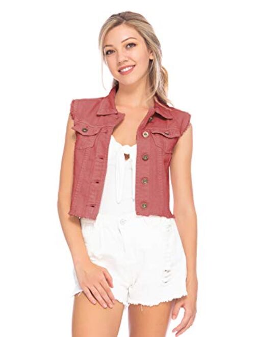 Anna Kaci Anna-Kaci Womens Distressed Denim Button Up Sleeveless Crop Vest