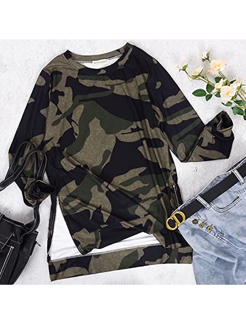 Anna Kaci Anna-Kaci Women's Camouflage Long Sleeve Pullover Tunic Top Fall Crewneck Sweatshirts