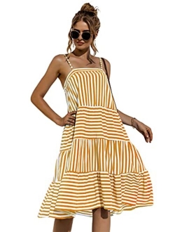 Anna-Kaci Women's Striped Ruffle Dress Casual Loose Spaghetti Strap Sleeveless Swing Summer Dresses