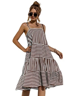 Anna-Kaci Women's Striped Ruffle Dress Casual Loose Spaghetti Strap Sleeveless Swing Summer Dresses