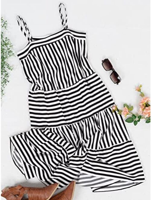 Anna Kaci Anna-Kaci Women's Striped Ruffle Dress Casual Loose Spaghetti Strap Sleeveless Swing Summer Dresses