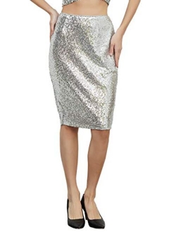 Anna-Kaci Women's High Waist Sparkly Sequins Midi Skirt Pencil Cocktail Party Skirt