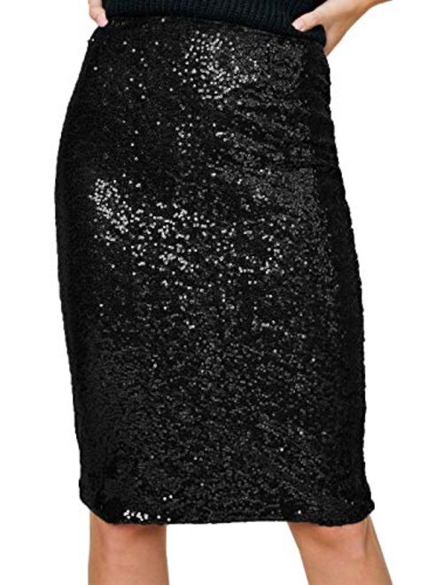 Anna Kaci Anna-Kaci Women's High Waist Sparkly Sequins Midi Skirt Pencil Cocktail Party Skirt