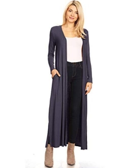 Anna-Kaci Women's Open Front Drape Cardigans Long Sleeve Maxi Lightweight Duster Coat with Pockets