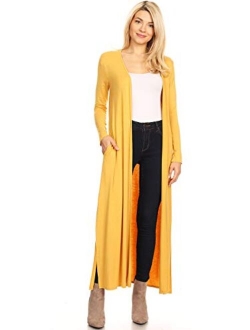 Anna-Kaci Women's Open Front Drape Cardigans Long Sleeve Maxi Lightweight Duster Coat with Pockets