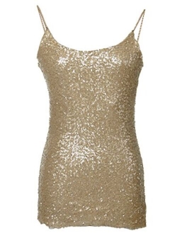 Anna-Kaci Womens Spaghetti Strap Sequin Metal Chain Shiny Party Club Camisole Tank Top