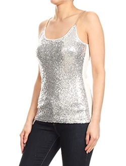 Anna-Kaci Womens Spaghetti Strap Sequin Metal Chain Shiny Party Club Camisole Tank Top