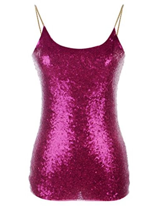 Anna Kaci Anna-Kaci Womens Spaghetti Strap Sequin Metal Chain Shiny Party Club Camisole Tank Top