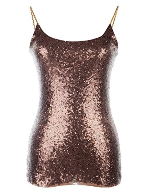 Anna Kaci Anna-Kaci Womens Spaghetti Strap Sequin Metal Chain Shiny Party Club Camisole Tank Top