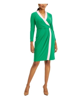 Colorblocked Faux-Wrap Sheath Dress