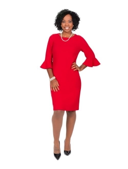 Ruffle-Sleeve Sheath Dress