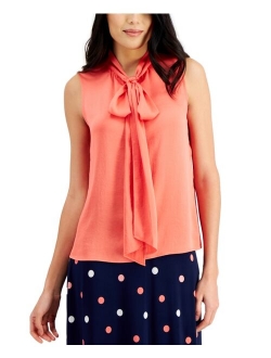 Solid Sleeveless Bow-Neck Blouse