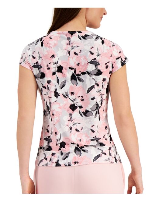 Kasper Floral-Print Cowl-Neck Top