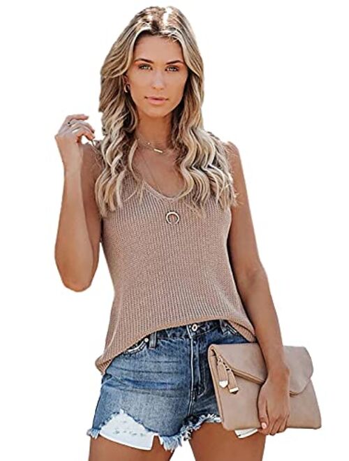 Anna Kaci Anna-Kaci Women's Rib Knitted Lightweight Solid Sleeveless V-Neck Tank Top