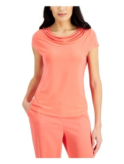 Cowl-Neck Short-Sleeve Top