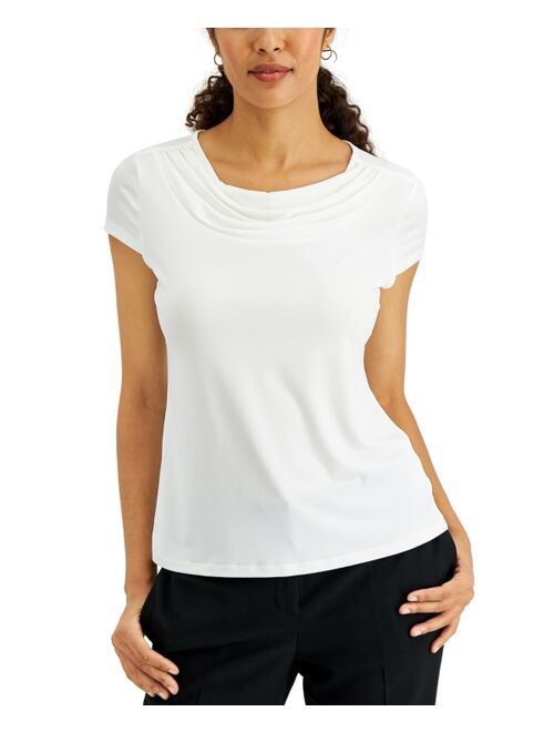 Kasper Cowl-Neck Short-Sleeve Top