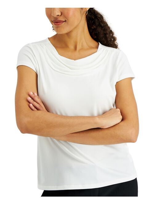 Kasper Cowl-Neck Short-Sleeve Top