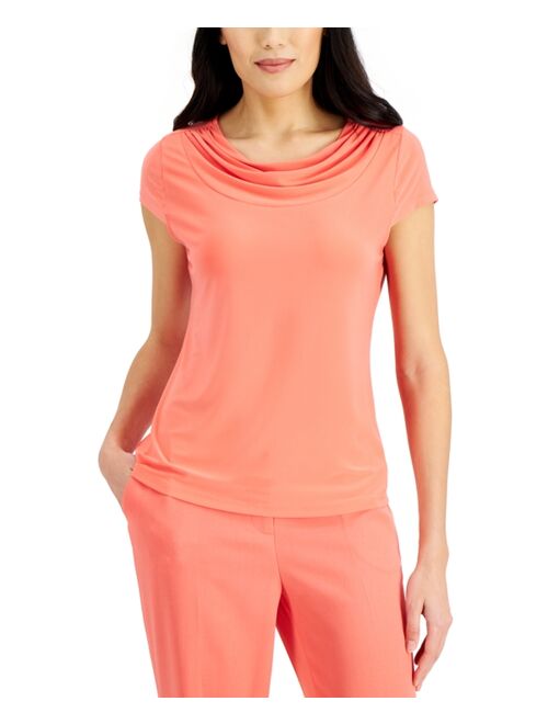 Kasper Cowl-Neck Short-Sleeve Top