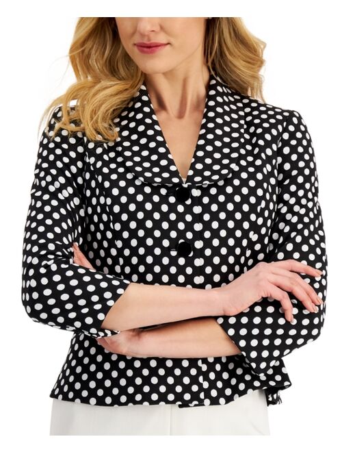 Kasper Polka-Dot Three-Button Jacket