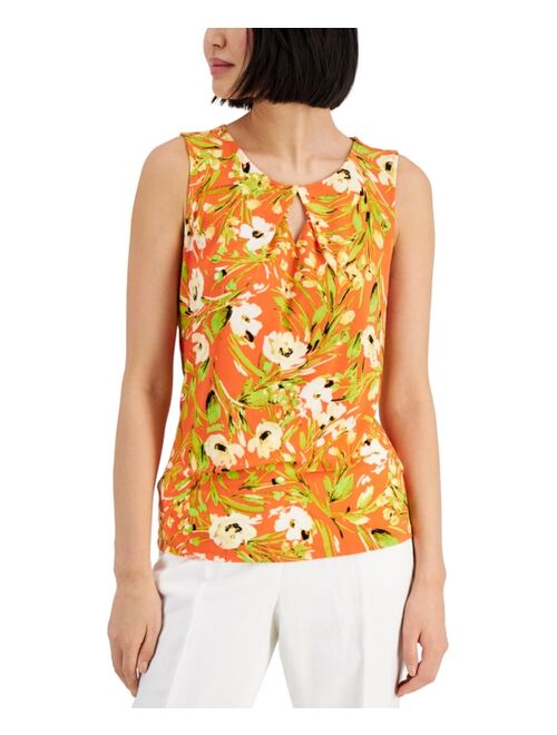 Kasper Women's Floral Printed Keyhole Top