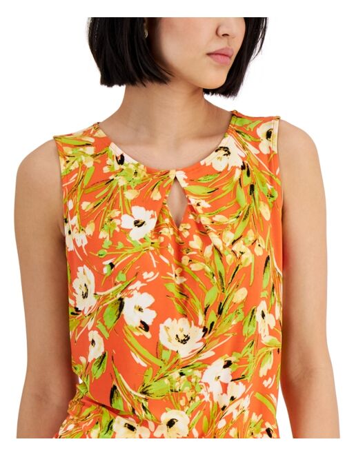 Kasper Women's Floral Printed Keyhole Top