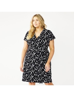 Plus Size Nine West Flutter Sleeve Wrap Dress