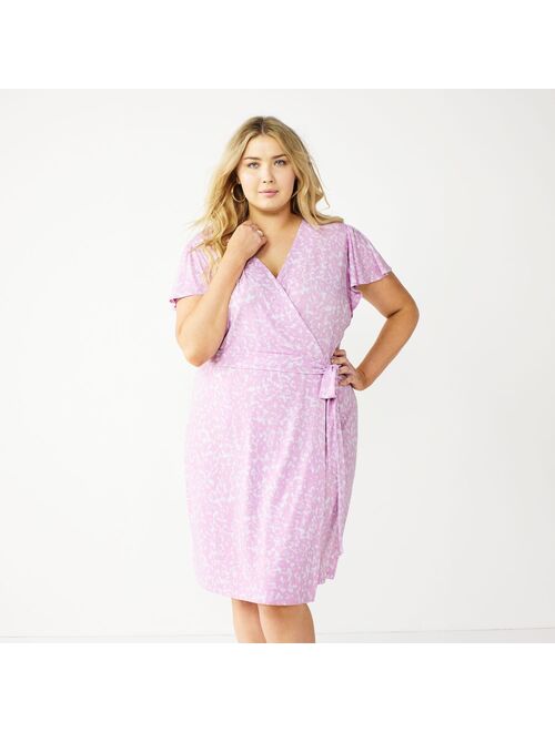 Plus Size Nine West Flutter Sleeve Wrap Dress