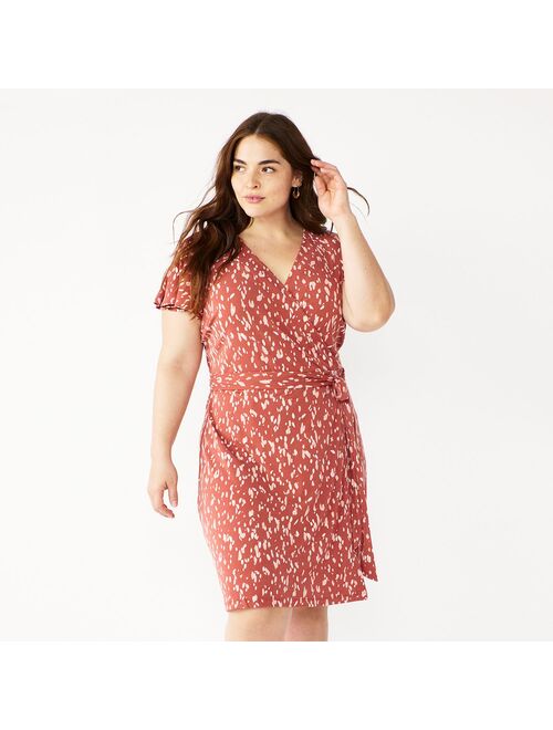 Plus Size Nine West Flutter Sleeve Wrap Dress