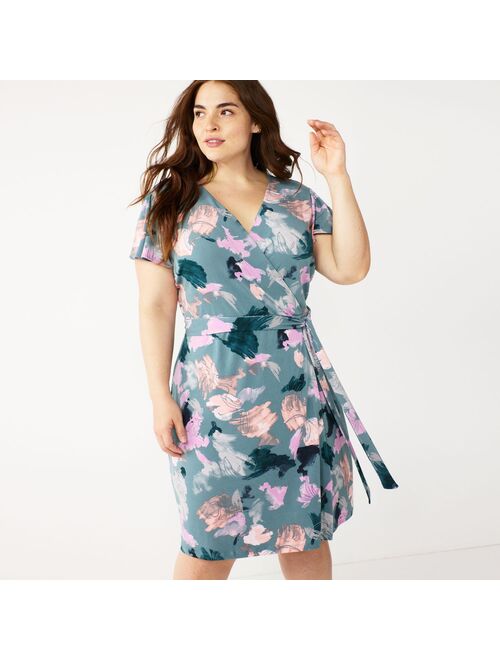 Plus Size Nine West Flutter Sleeve Wrap Dress