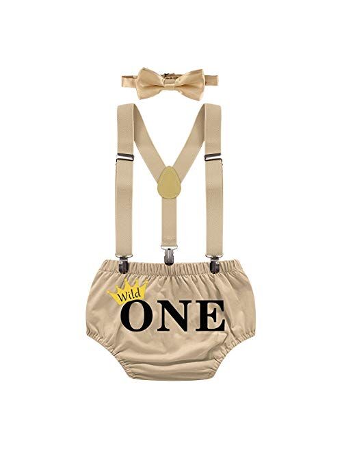 MYRISAM Wild ONE Cake Smash Outfit Boy First Birthday Photo Shoot Printed Bloomers Suspenders Bowtie Baby Shower Costume