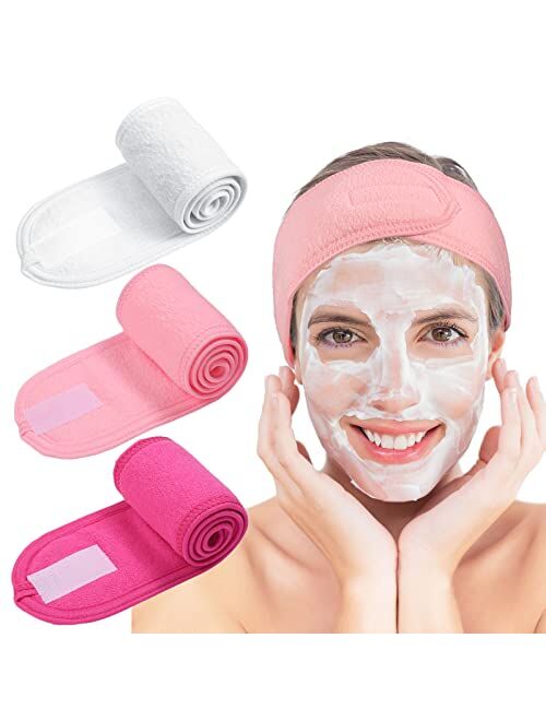 Spa Facial Headband Whaline Make Up Wrap Head Terry Cloth Headband Adjustable Towel, 3 Pieces