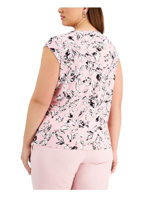 Kasper Plus Size Printed Keyhole Cami Top